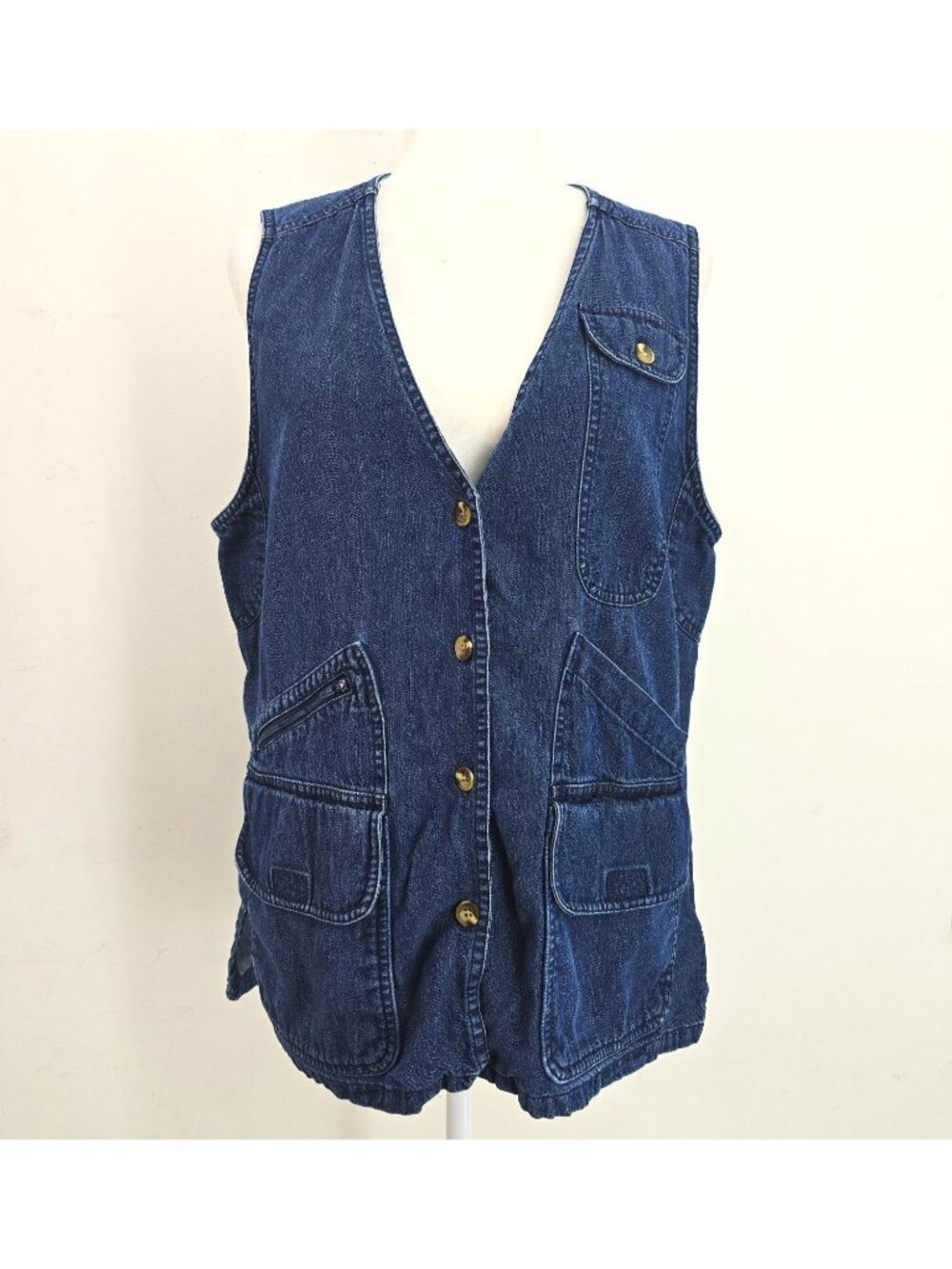 Vintage Travel-Smith Utility Denim Jean Vest Cargo Pockets Director Women M